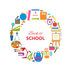 Fototapeta na wymiar Set of school supplies and elements. Back to school concept. Vector illustration can use print templates and leaflets with stationery equipment. School and education cards, posters or banners