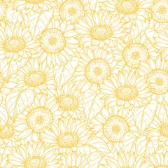 Fotobehang Sunflower seamless pattern. Vector line yellow flowers texture background. Illustration sunflower seamless pattern, floral spring © ONYXprj