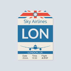 London Luggage tag. Airport baggage ticket. Travel label. Vector illustration. 
