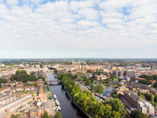 Fototapeta na wymiar Aerial photo of the town of York located in North East England and founded by the ancient Romans, the photo shows the main town centre along the river.