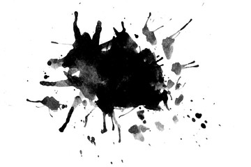 black ink watercolor splash isolated on white background
