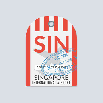 Singapore Luggage Tag. Airport Baggage Ticket. Travel Label. Vector Illustration.  