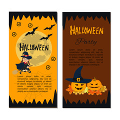 Happy Halloween. Halloween party. Two horizontal vector banners. Party Decor in Traditional Colors. Design for holiday poster
