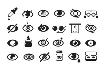 Optometry icon. Ophthalmology symbols eye doctor lens optician vector line collection. Illustration lens and optician icons set, sight and vision