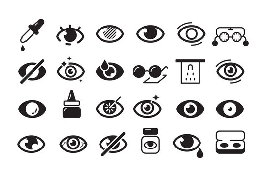 Optometry Icon. Ophthalmology Symbols Eye Doctor Lens Optician Vector Line Collection. Illustration Lens And Optician Icons Set, Sight And Vision