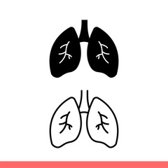 Lungs icon set in flat isolated on white background, medicine vector illustration for web site or mobile app
