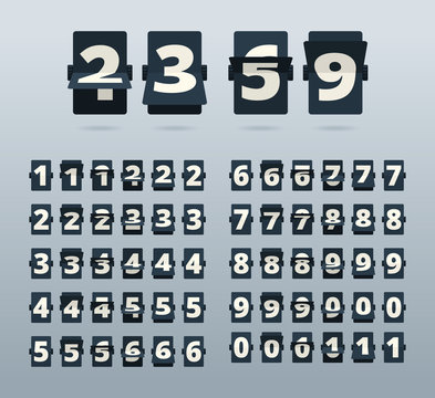 Time numbers. Flip clock template countdown vector template. Illustration number mechanism, digit animation flipping