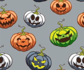 patterns without seams chelminska pumpkin with funny scary faces in different shapes and colors