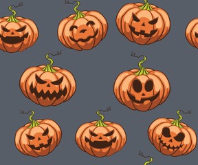 patterns without seams chelminska pumpkin with funny scary faces in different shapes and colors