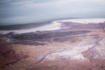 Fototapeta na wymiar Aerial landscape flying into La Paz, Bolivia, South America
