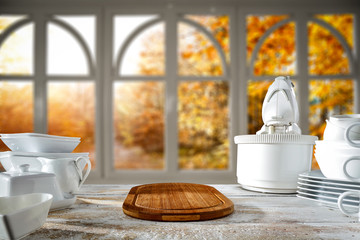 White wooden board of free space for your decoration and autumn time window 