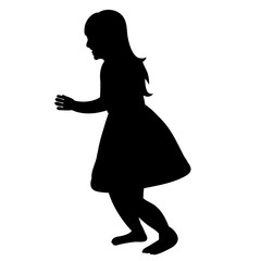 vector, isolated, black silhouette of a child, girl is playing