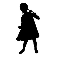vector, isolated, black silhouette of a child, girl dancing
