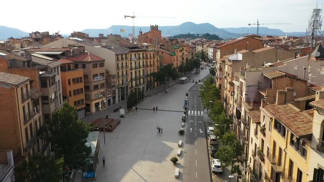 Vic Spain streets. Summer sunset. Aerial video footage. Catalonia