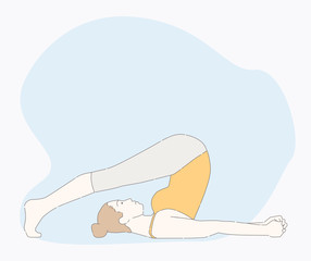 Young beautiful woman practicing yoga and gymnastic. Wellness concept. Classes in single sports. Hand drawn style vector design illustrations.