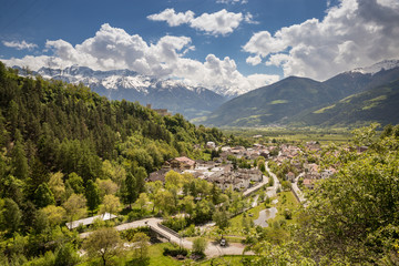 Fototapeta na wymiar Aerial View of Town of Schluderns, South Tyrol, Italy