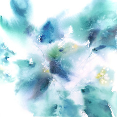 Blue abstract flowers. Floral abstract background. Watecolor delicate flowers. Wedding invitation floral design. Vintage floral background. Interior art poster. 