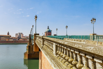 French ancient town Toulouse and Garonne river panoramic view. Toulouse is the capital of Haute...
