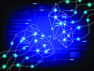 Visual Human Big Data Background. Artificial intelligence Cyber Concept. Machine learning Concept. Data Transfer binary data form head side view