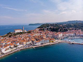 Obraz premium Piran, Slovenia (Drone shot). Beautiful town