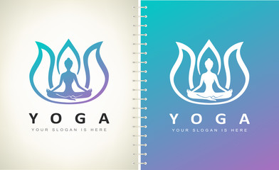 Woman in lotus logo vector design. Yoga logo.