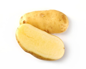 Potato slices isolated on white background, top view