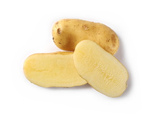 Potato slices isolated on white background, top view