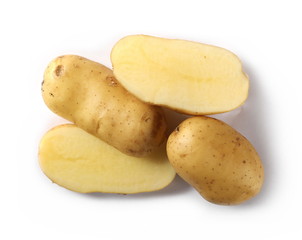 Potato slices isolated on white background, top view