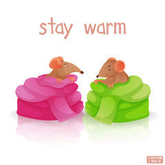 Cartoon animals. Cute rats in colorful warm scarves