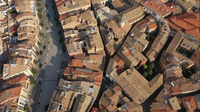Aerial video faaotage of Vic Catalania Spain. City center streets