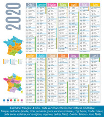 Naklejka premium 2020-Calendrier 14 mois-Carte régions et académies-1