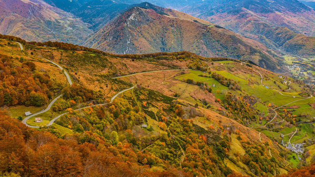Image of a road located in Pyrenees Mountains during the autumn.