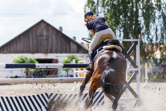 Disobedience of horse on show jumping competition