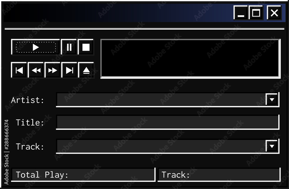 Wall mural retro audio player interface in modern dark mode theme.