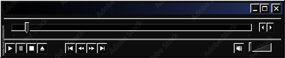 Wall mural retro minimized audio or video player status bar interface in modern dark mode theme.