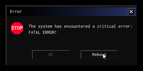 Vintage system error message popup in contemporary night mode dark theme.