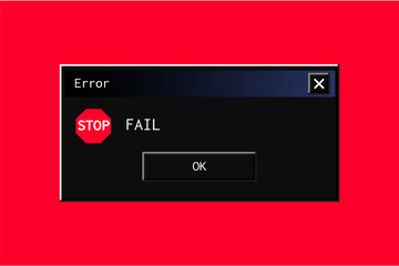 Modern night mode theme of a vintage error message pop-up