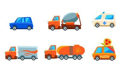 Cute City Transport Set, Urban Colorful Childish Vehicles, Vector Illustration