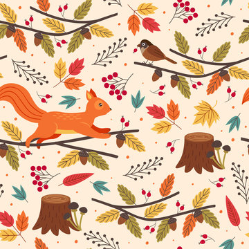 seamless pattern with hedgehog and autumn elements - vector illustration, eps    