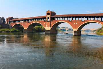 Fototapeta premium Panorama landscape in old small town Pavia, Lombardia, Italy. Famous tourist destination in South Europe. Nice place for travel