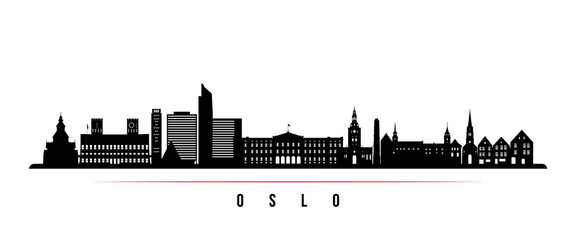 Oslo City skyline horizontal banner. Black and white silhouette of Oslo City, Norway. Vector template for your design. - obrazy, fototapety, plakaty