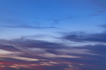 Variety of blue shades on a clouded sky