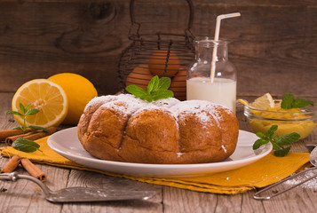 Cake with lemon cream filling.