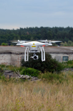Drone quadrocopter explores an abandoned huge milk farm. July 26, 2019.Kiev Region,Ukraine