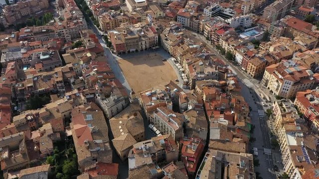 Vic Osona, in the Barcelona Province, Catalonia, Spain. Aerial  Placa Major. city streets