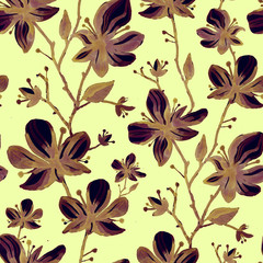 Seamless floral pattern. Orchids on the background. Botanical illustration. Design for packaging, fabric, textile, wallpaper, website, cards.