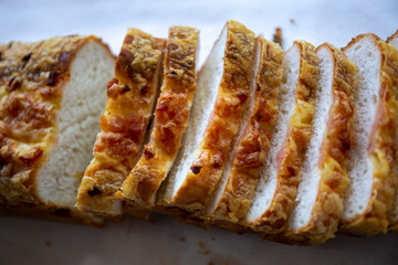 Loaf of Bread on bacon, garlic and cheese