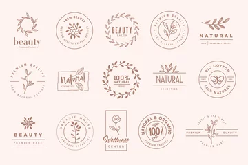 Deurstickers Set of elegant badges and stickers for beauty, natural and organic products, cosmetics, spa and wellness. Vector illustrations for graphic and web design, marketing material, product promotions, packa © PureSolution