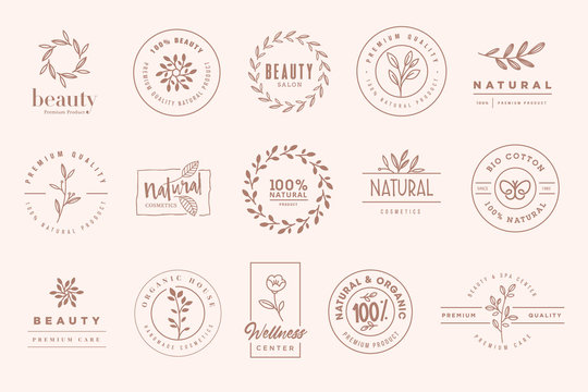 Set Of Elegant Badges And Stickers For Beauty, Natural And Organic Products, Cosmetics, Spa And Wellness. Vector Illustrations For Graphic And Web Design, Marketing Material, Product Promotions, Packa