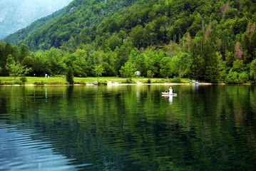 Panoramic view of Lake Bohinj, the largest permanent lake in Slovenia. It is located within the...
